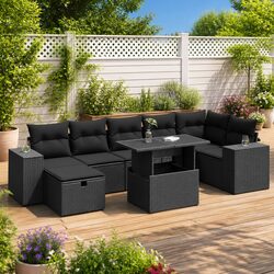 5-Piece Modular Black Poly Rattan Outdoor Sofa Set