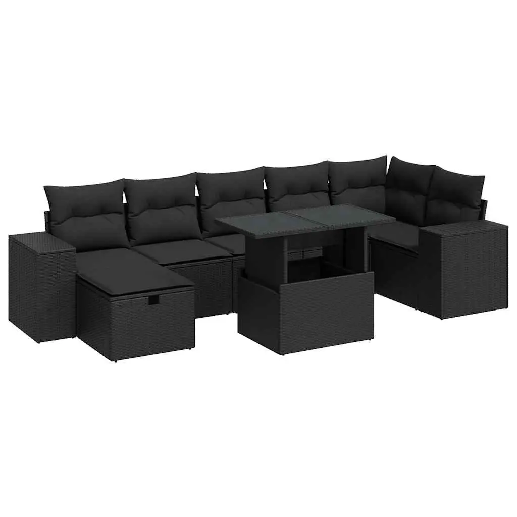 5-Piece Modular Black Poly Rattan Outdoor Sofa Set