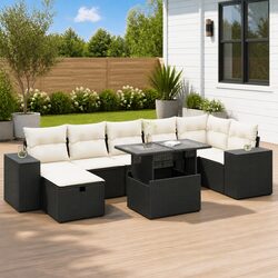 5 Piece Black Poly Rattan Garden Sofa Set with Cushions
