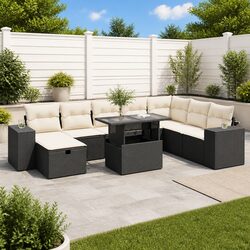 Durable 9 Piece Black Poly Rattan Garden Sofa Set