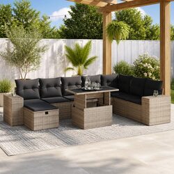 High-Quality 9 Piece Grey Modular Garden Sofa Set