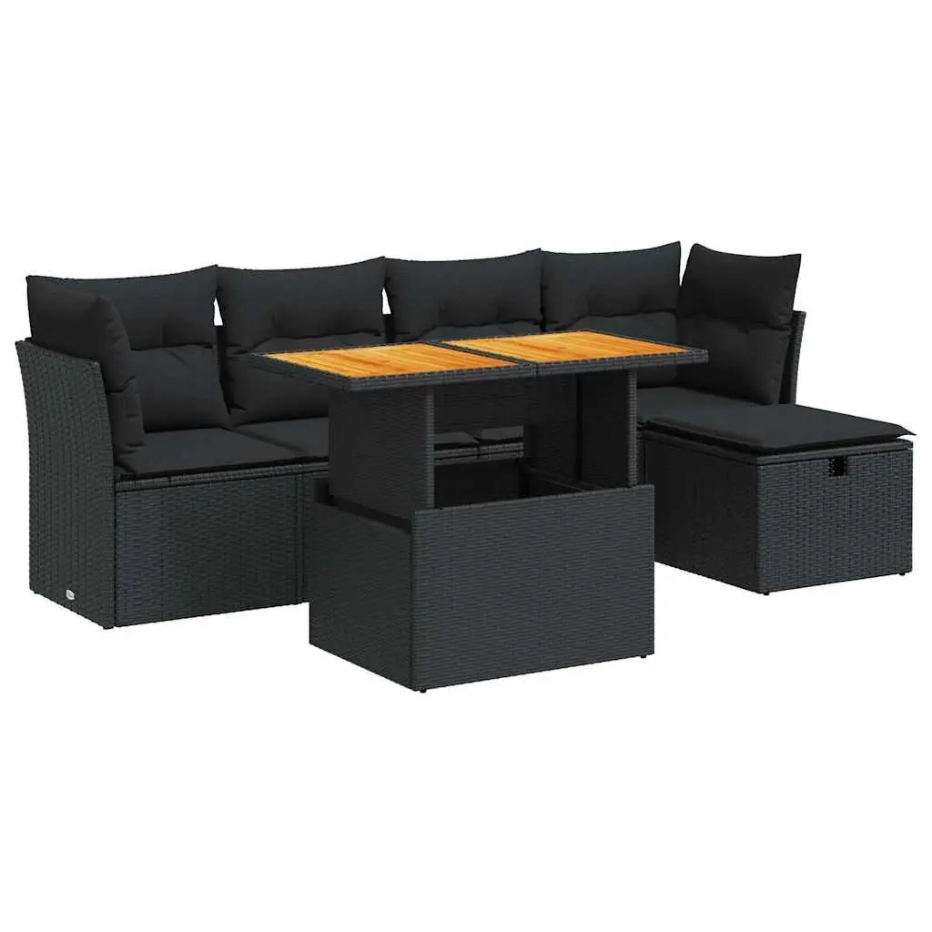 Garden Sofa Set PE Rattan 6 Piece Modular Seating Black