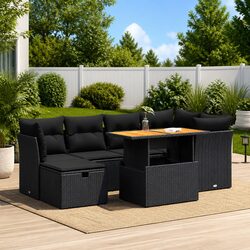 7 Piece Black Poly Rattan Outdoor Garden Sofa Set