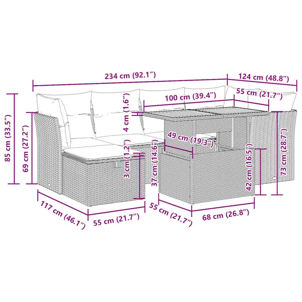 7 Piece Garden Sofa Set PE Rattan Black Modular with Storage Cushions