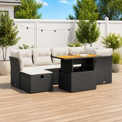 Durable 7 Piece Modular Garden Sofa Set in Black Rattan