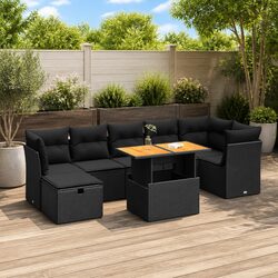 Black Modular Garden Sofa Set - 8 Piece Outdoor Furniture