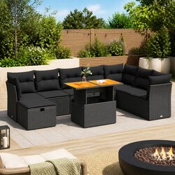 Premium 9 Piece Black Poly Rattan Garden Sofa Set