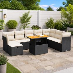 Garden Sofa Set 9 Piece Outdoor Furniture Poly Rattan with Cushions Black