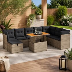 Durable 9-Piece Grey Modular Garden Sofa Set with Cushions