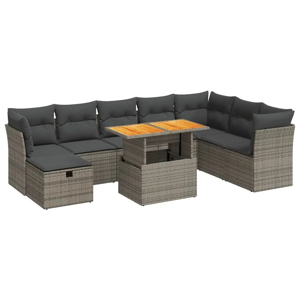 Garden Sofa Set PE Rattan 9 Piece Modular Outdoor Furniture Grey with Cushions