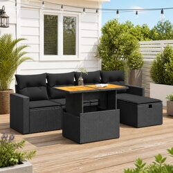 6-Piece Outdoor Modular Sofa Set in Black Poly Rattan