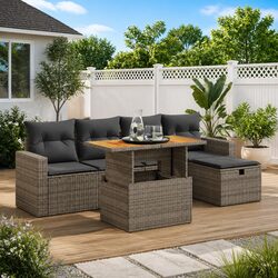 Modular Grey Poly Rattan Garden Sofa Set – 6 Pieces