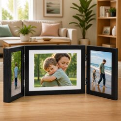 Stylish Black Trifold Photo Frame Collage 22x15cm