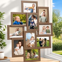 10-Piece Light Brown Collage Photo Frame Set for Wall Display