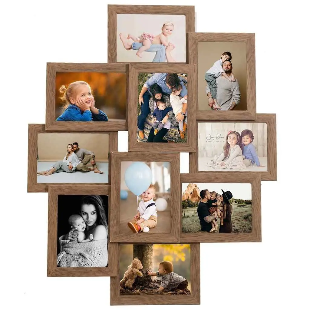 Collage Photo Frame MDF PS 10 Piece Set Light Brown 10 x 15 cm Wall Display Home Decor Gallery