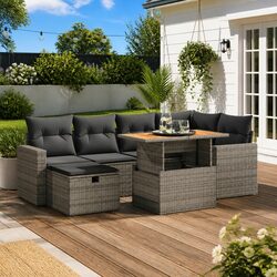 8-Piece Grey Poly Rattan Garden Sofa Set with Cushions