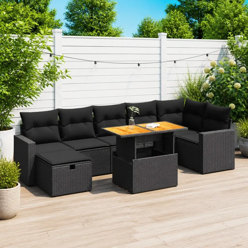 Black 5 Piece Outdoor Sofa Set with Storage Cushions