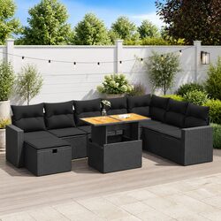 Black 9-Piece Modular Garden Sofa Set with Storage