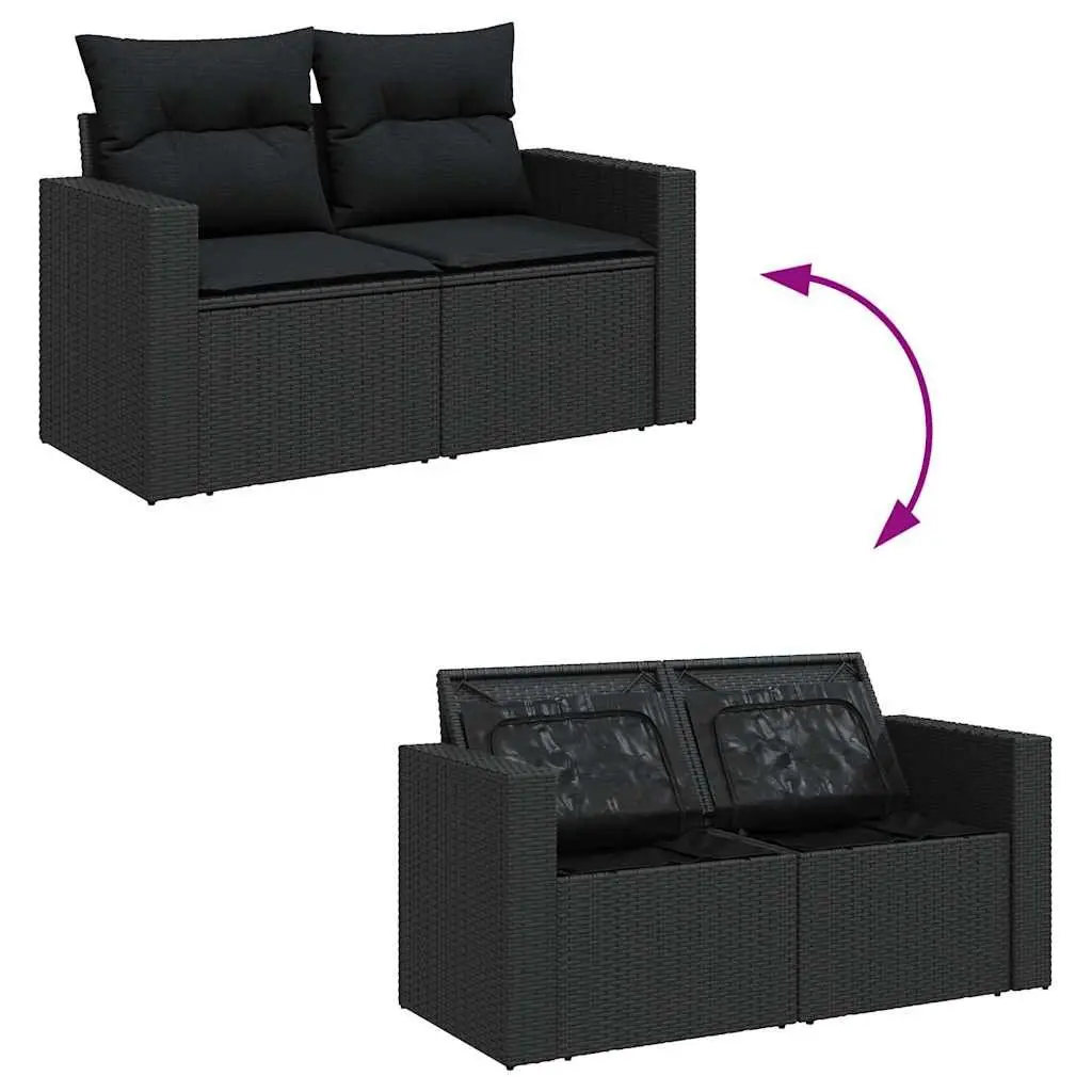 Black 9-Piece Modular Garden Sofa Set with Storage