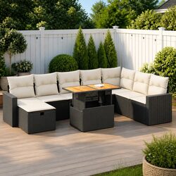 Black Modular Garden Sofa Set with Under-Seat Storage