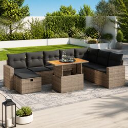 Durable Grey Poly Rattan 9-Piece Garden Sofa Set