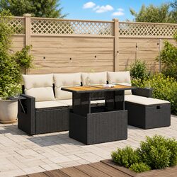 6 Piece Black PE Rattan Garden Sofa Set with Cushions