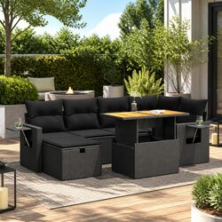 Durable 8 Piece Black Outdoor Garden Sofa Set with Cushions