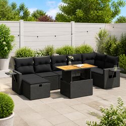 5-Piece Black Poly Rattan Garden Sofa Set with Cushions