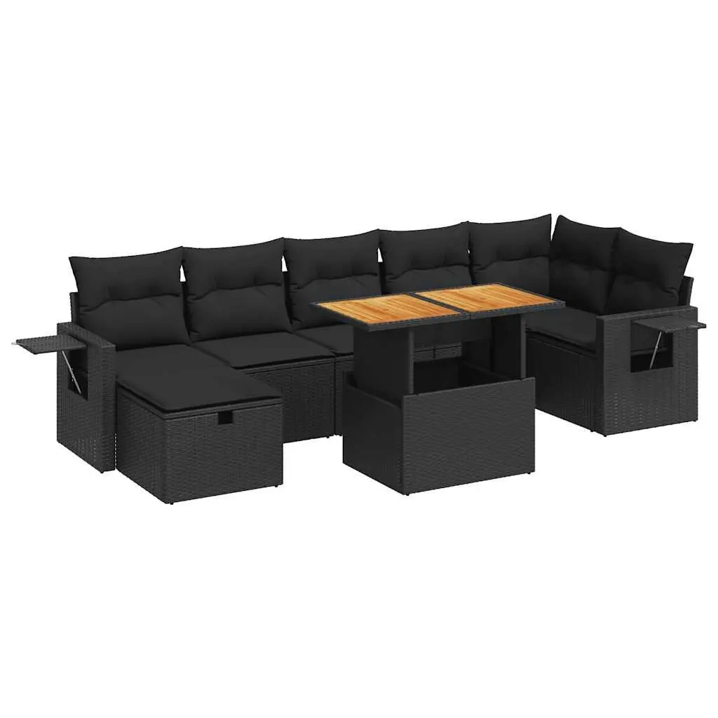 Garden Sofa Set Poly Rattan 5 Piece Black Outdoor Furniture with Cushions