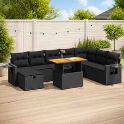 9 Piece Modular Garden Sofa Set in Black Poly Rattan