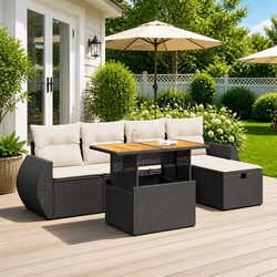 High-Quality Black Poly Rattan Garden Sofa Set - 6 Pieces