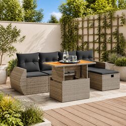 Grey 6 Piece Garden Sofa Set with Cushions