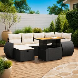 8-Piece Black Outdoor Sofa Set with Cushions