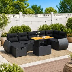 5-Piece Black Poly Rattan Garden Sofa Set
