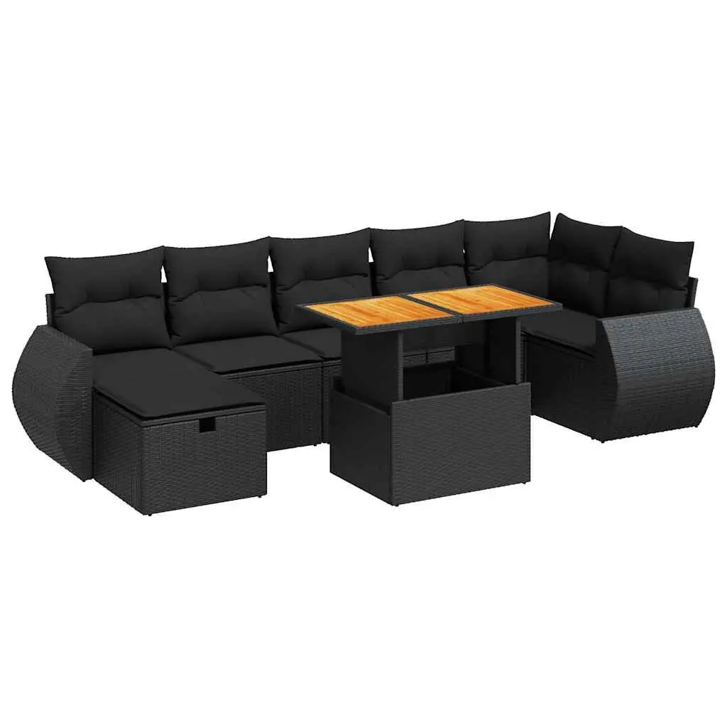 5-Piece Black Poly Rattan Garden Sofa Set