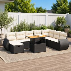 9-Piece Modular Outdoor Sofa Set in Black Poly Rattan