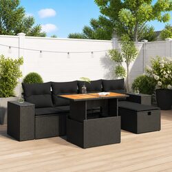 Durable 6 Piece Black Poly Rattan Garden Sofa Set
