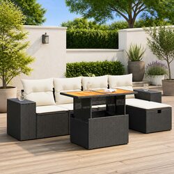 Durable 6-Piece Modular Garden Sofa Set in Black