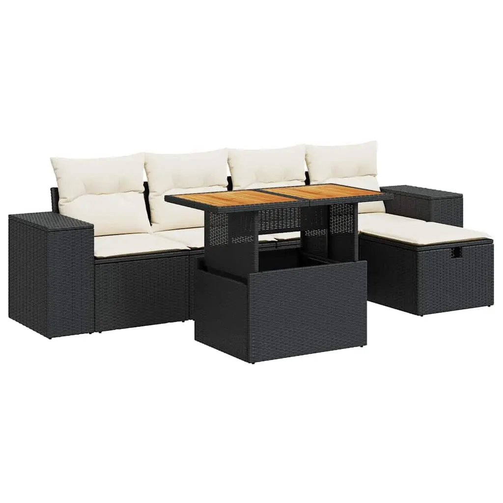 Garden Sofa Set PE Rattan 6 Piece Outdoor Furniture Black with Cushions