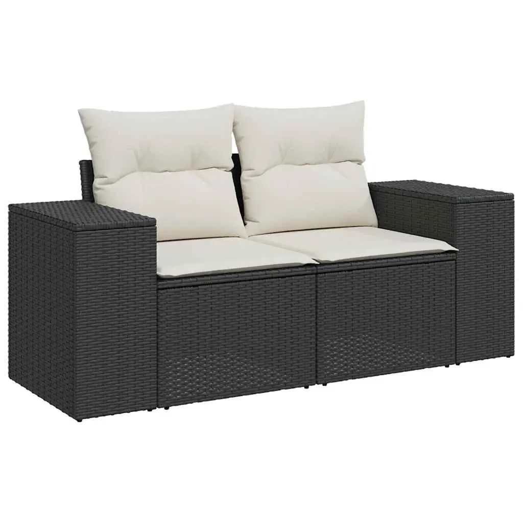 Garden Sofa Set PE Rattan 6 Piece Outdoor Furniture Black with Cushions