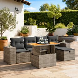 Grey Poly Rattan Garden Sofa Set - 6 Piece Outdoor Lounge