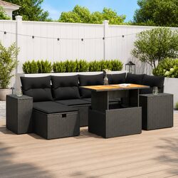 8-Piece Modular Garden Sofa Set with Cushions in Black