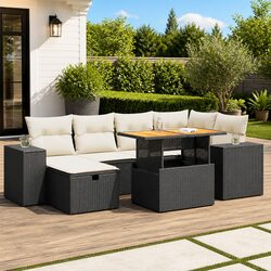 8-Piece Modular Outdoor Sofa Set in Black Poly Rattan