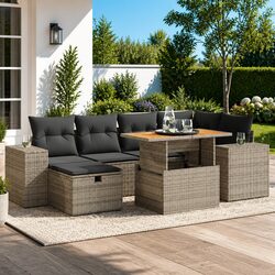 Premium 8 Piece Garden Sofa Set in Grey Poly Rattan