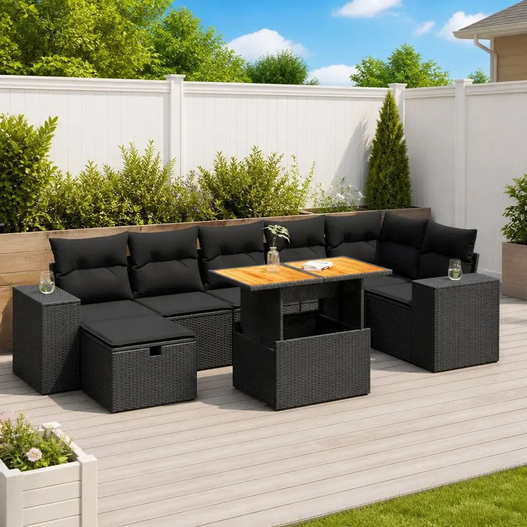 Black Poly Rattan 5 Piece Garden Sofa Set
