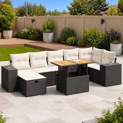 Premium 5 Piece Black Rattan Garden Sofa Set with Cushions