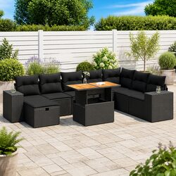 Durable 9 Piece Garden Sofa Set with Cushions in Black