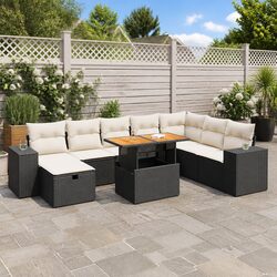 9-Piece Black Poly Rattan Garden Sofa Set for Outdoors
