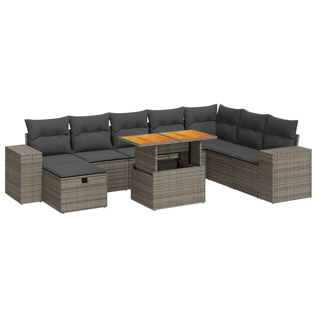 Garden Sofa Set PE Rattan 9 Piece Outdoor Furniture with Cushions Grey