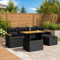 High-Quality 6 Piece Outdoor Garden Sofa Set Black Rattan
